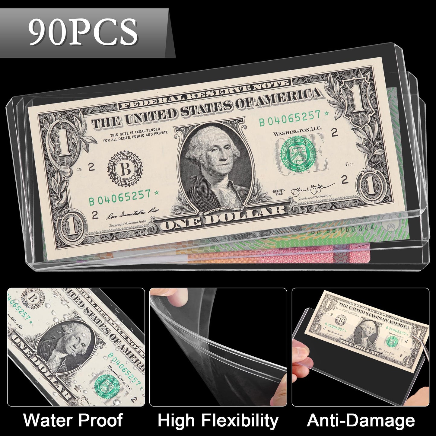 90PCS Clear Banknote Holders - Top-Load Hard