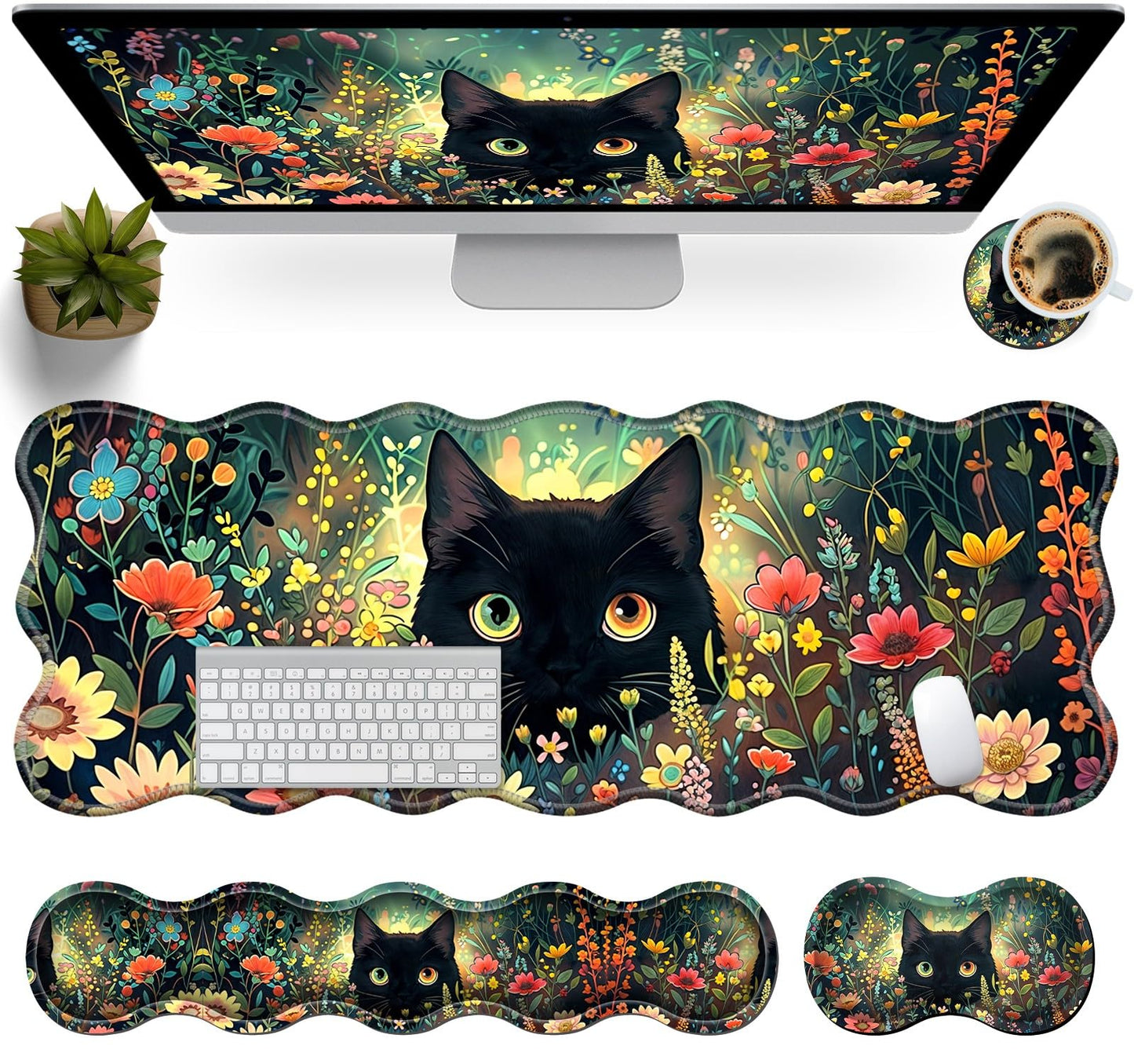 AIRWEE XXL Gaming Mouse Pad Set, 31.5"x11.8" Large Desk Mat with Keyboard Wrist Rest and Mouse