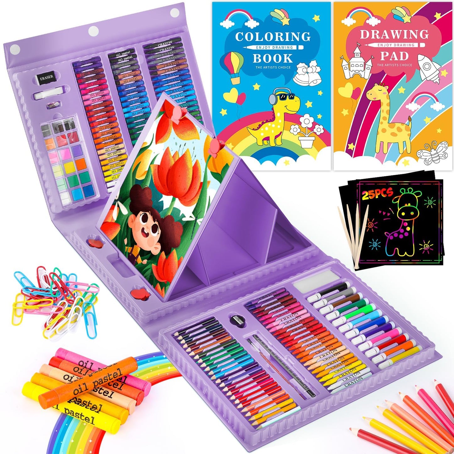 iBayam 251-Pc Art Kit – Easel, Sketchbook, Scratch Paper, Crayons & Pencils