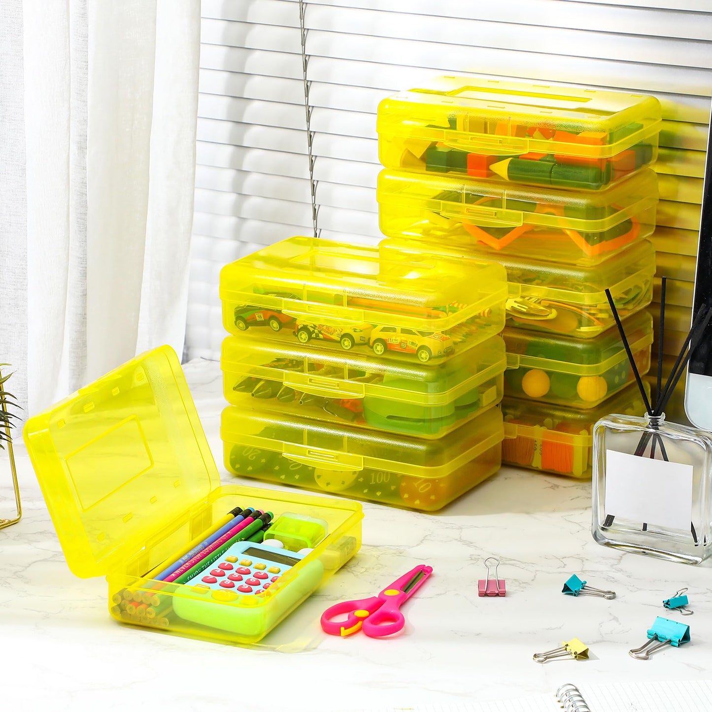 Leelosp 12 Pack Pencil Boxes Bulk, Large Plastic Case,Yellow