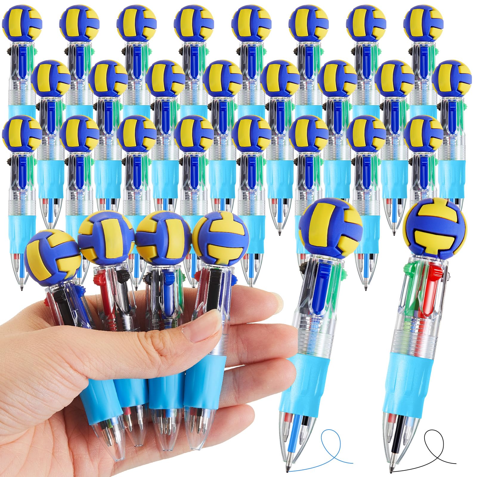 Kosiz 24 Pack Volleyball Party Favors Multicolor 4 in 1 0.5mm Ballpoint Pen
