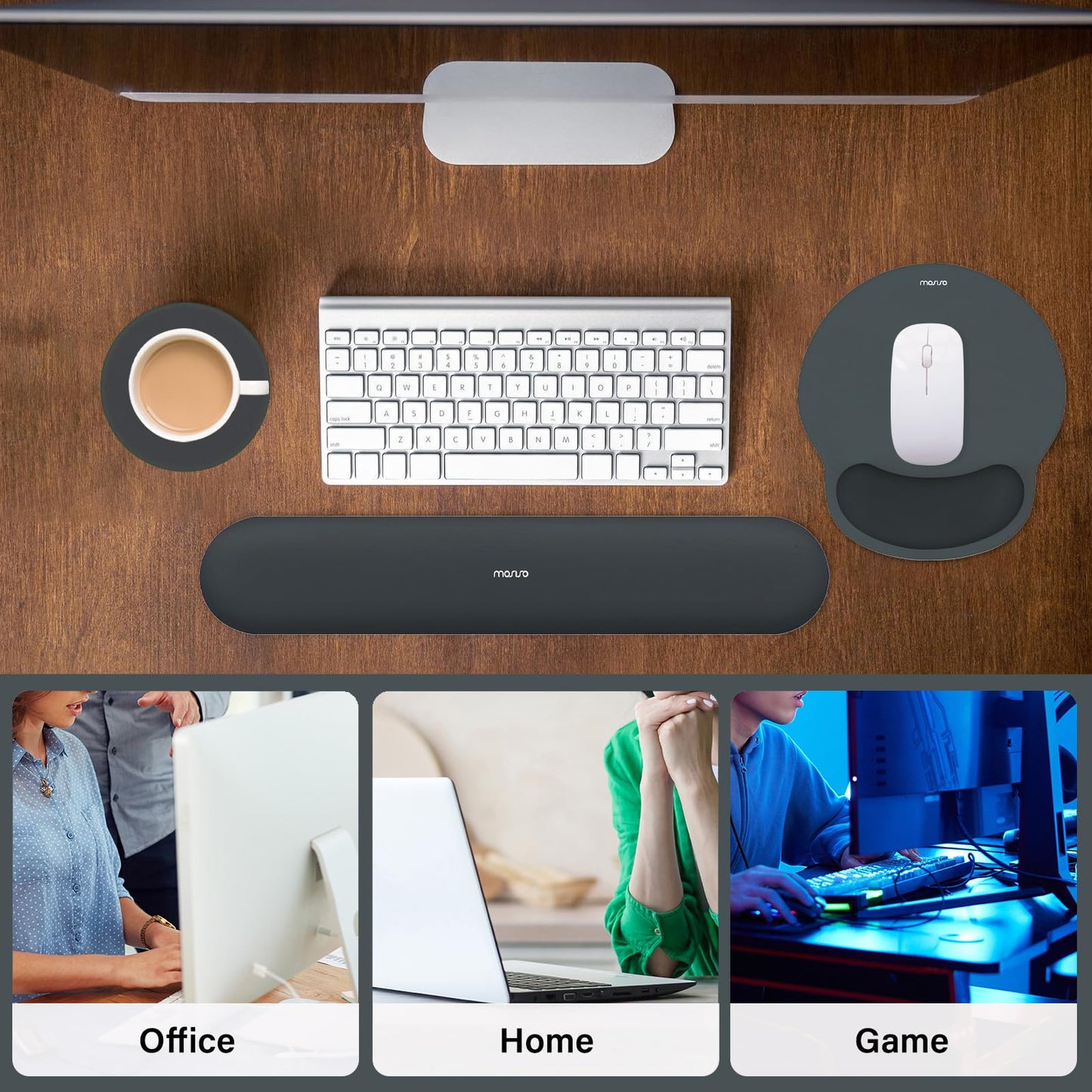 MOSISO Wrist Rest Support for Mouse Pad&Keyboard Set, Slate Gray