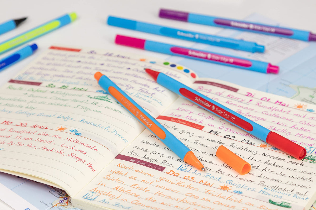 Schneider Slider Edge XB (Extra Broad) Ballpoint Pen, 1.4 mm, Light Blue Barrel, Pink, Box of 10