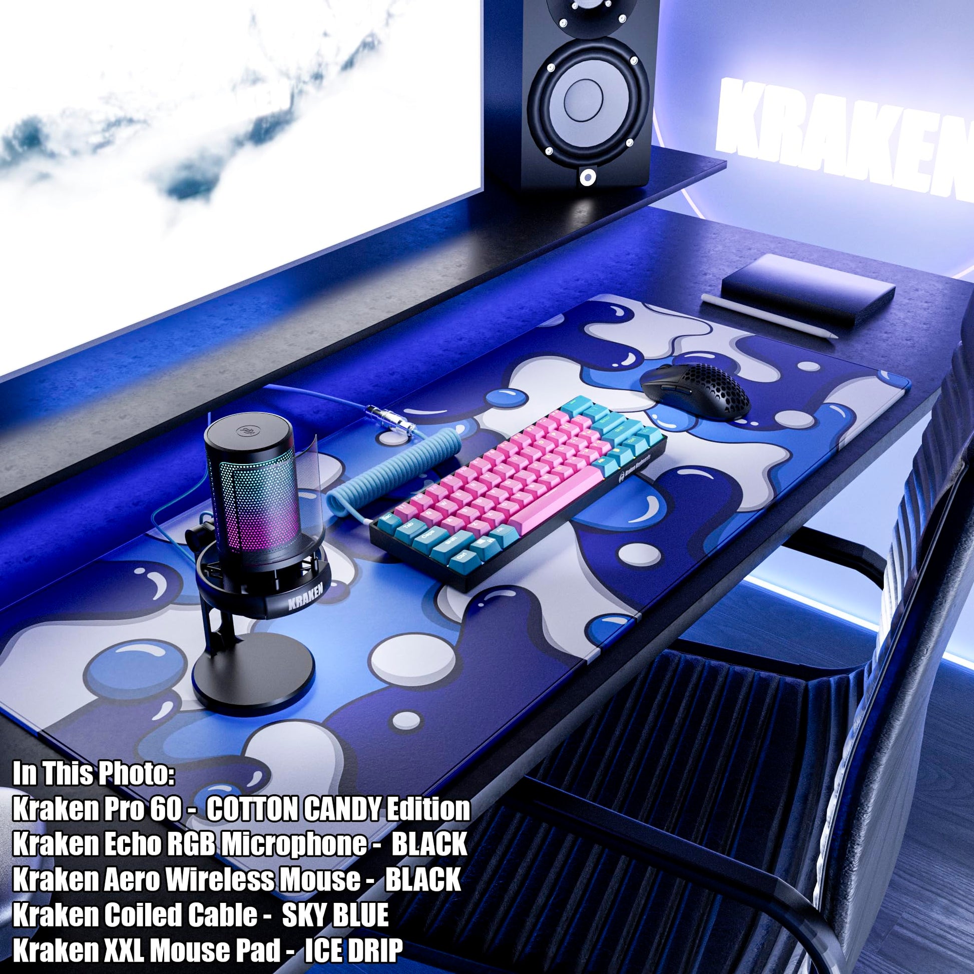 Kraken Gaming Mouse Pad Large Blue XXL Mouse Pad for Gaming - Desk Mat for Keyboard - Thick Artisan