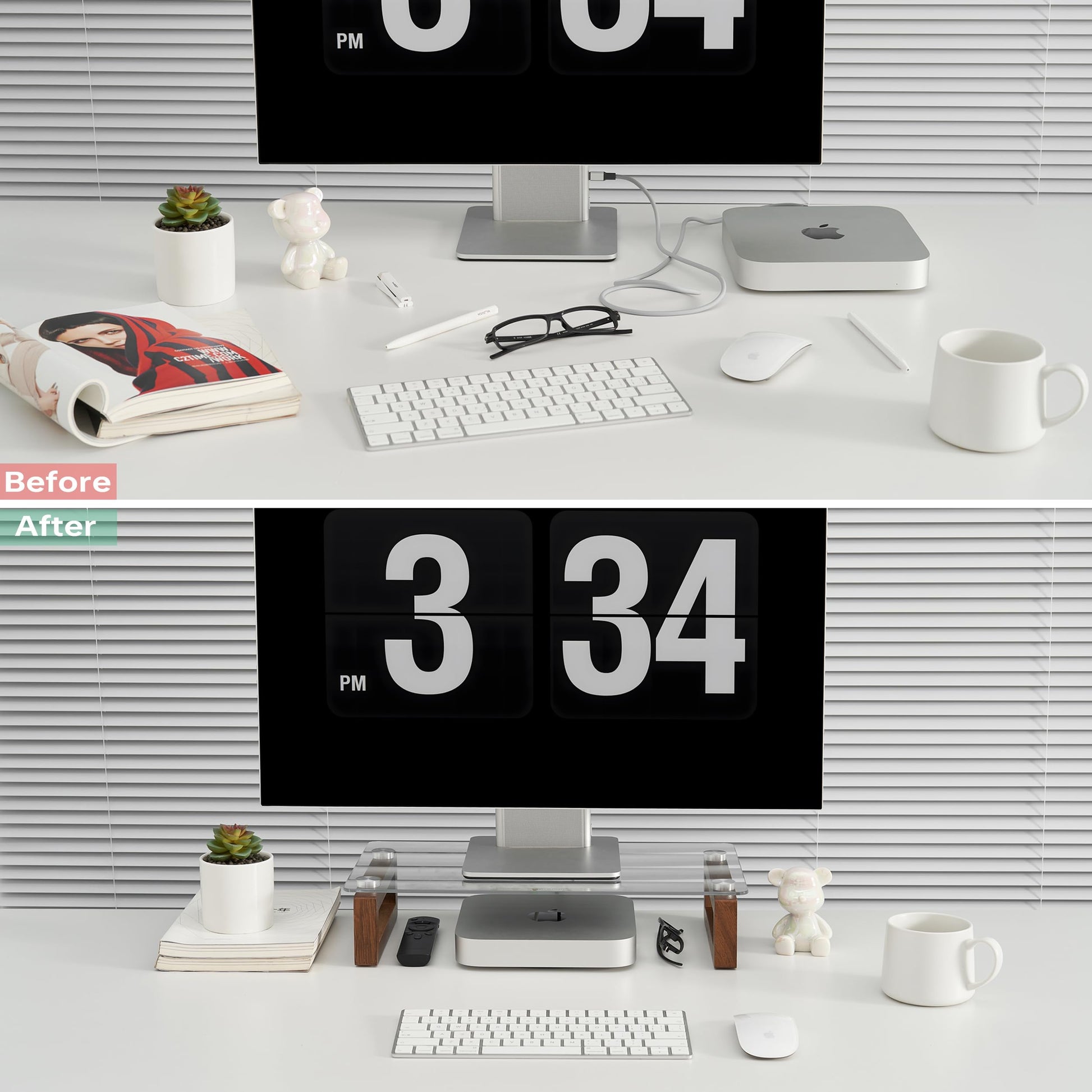 YEOUX Multi-Purpose Desktop Stand - 17.0" x 9.0" x 3.5" (Clear & Walnut)