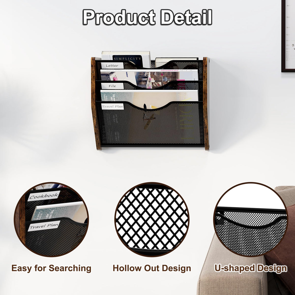 PAG-Mass Hanging Wall Files Organizer, 3 Tier Mail Organizer Wall Mounted,Hanging File