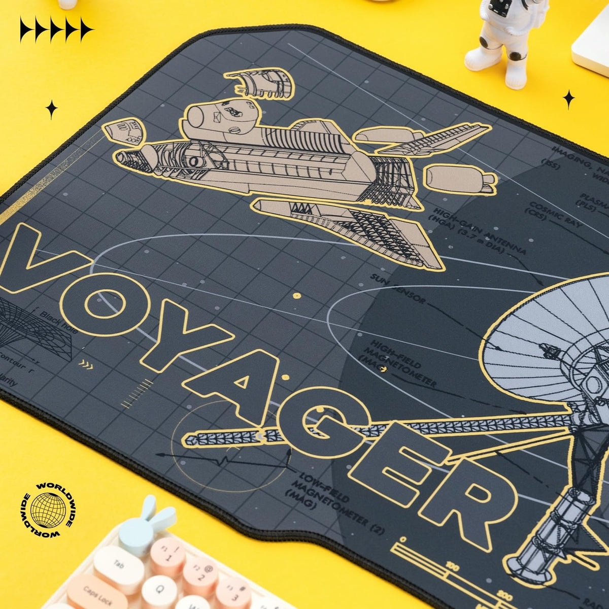 BelugaDesign Space Desk Pad | Voyager Spaceship Moon Galaxy Science SciFi Nerdy Mouse Pad | Large
