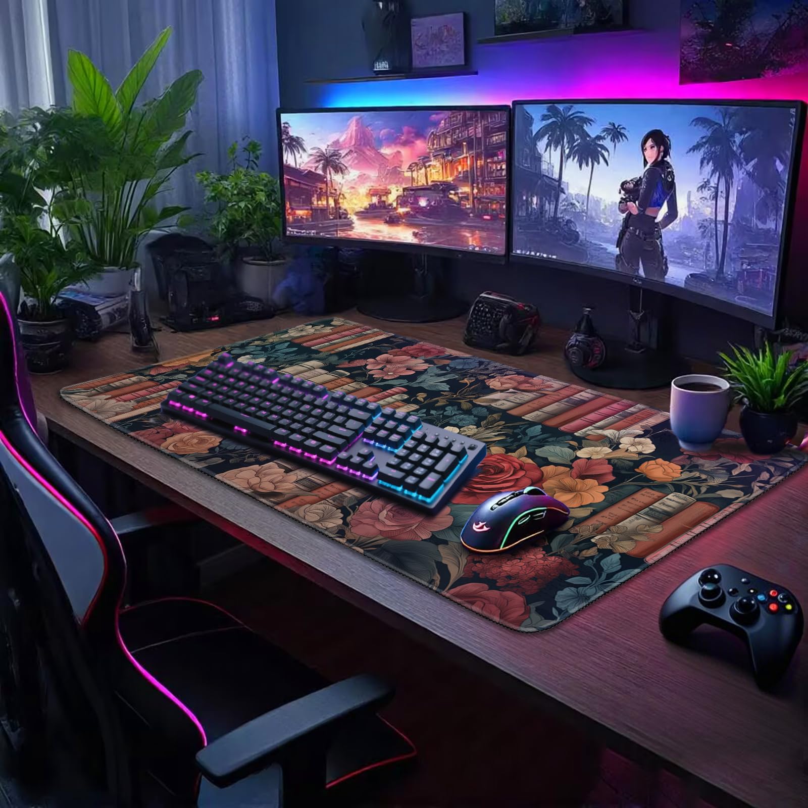 Mcapirivo Vintage Library Floral Gaming Mouse Pad Desk Mat 31.5"x15.7"