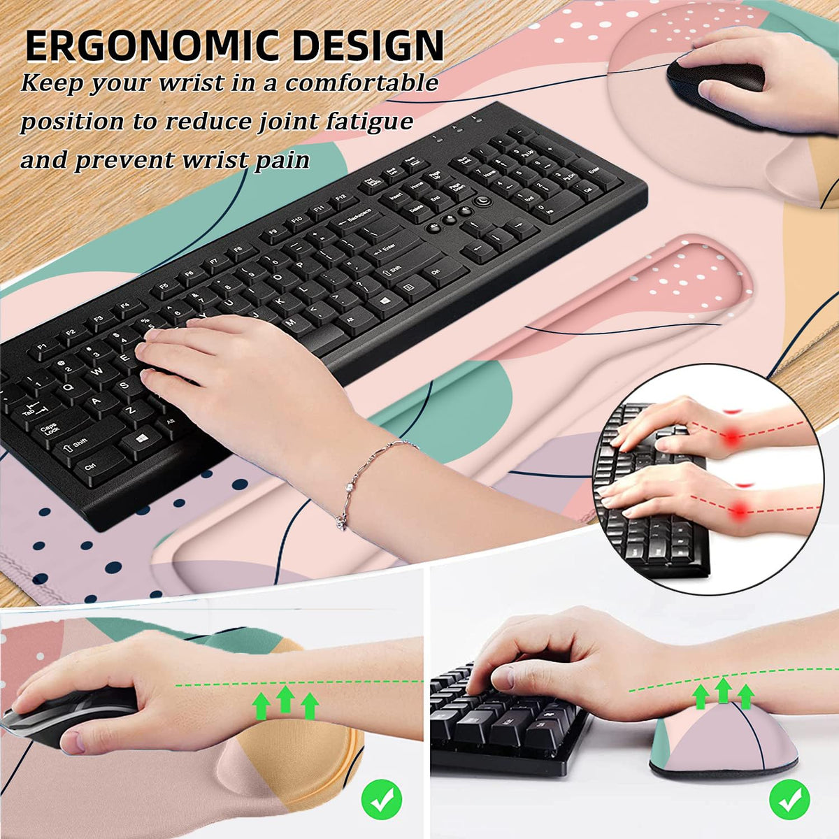 Large Desk Mat, Mouse Pad with Wrist Support, Keyboard Wrist Rest Set