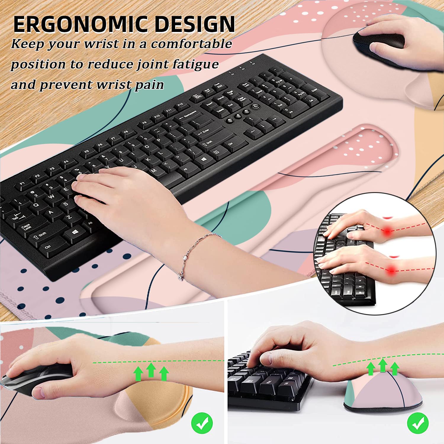 Large Desk Mat, Mouse Pad with Wrist Support, Keyboard Wrist Rest Set