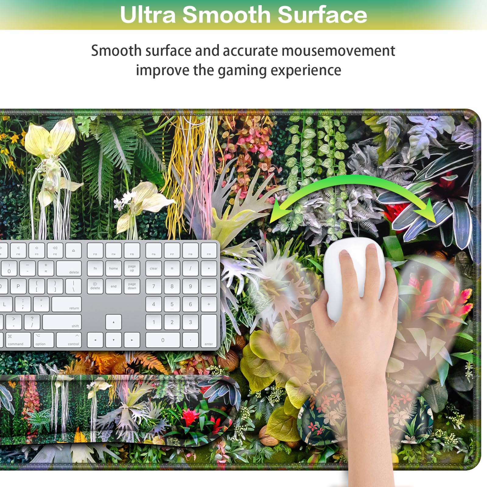 Desk Mat Floral, Large Gaming Mouse Pad with Wrist Rest 4in1 XXL