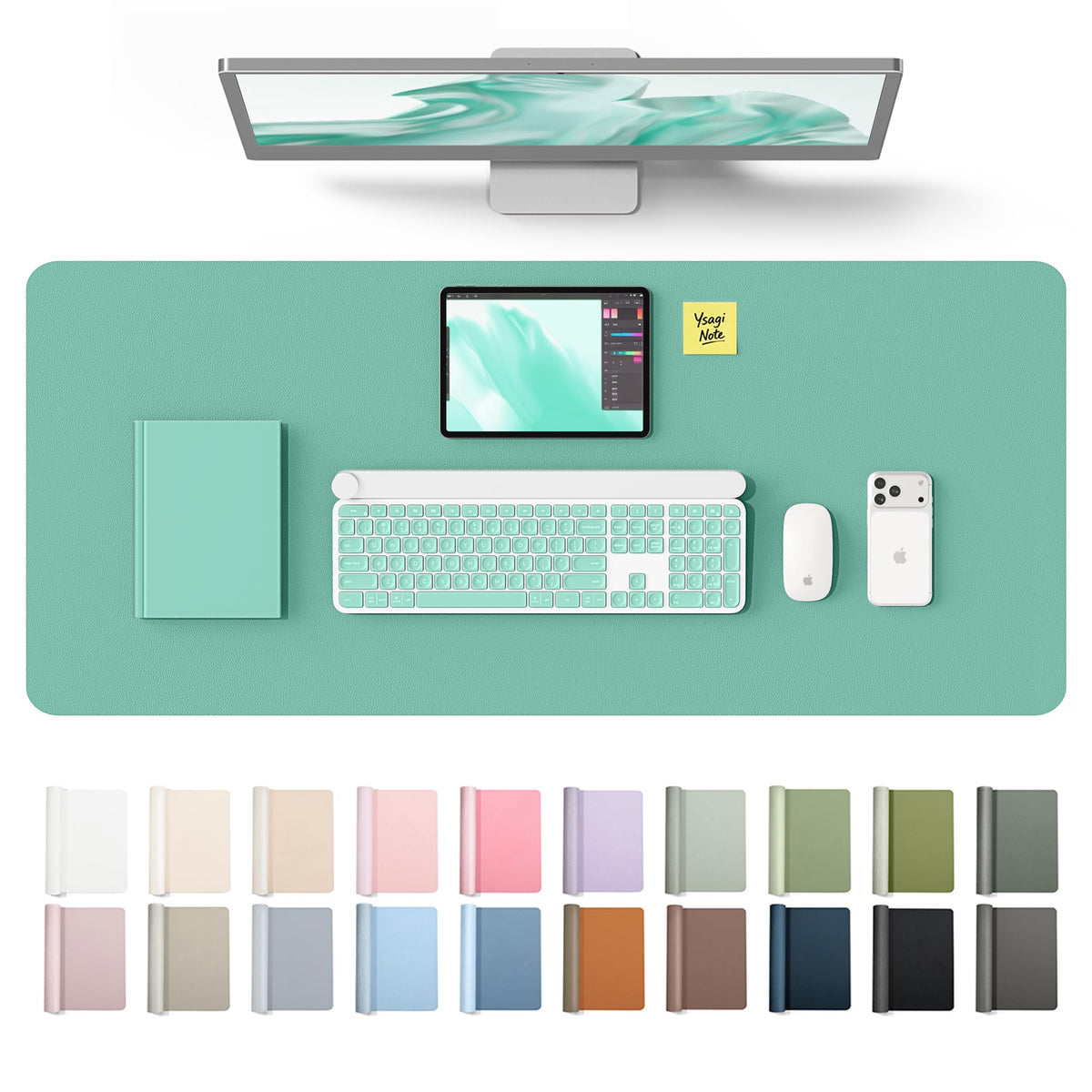 YSAGi Leather Desk Protector, Office Mat, Large Mouse Mat, Non-Slip PU Leather Blotter, Laptop Desk