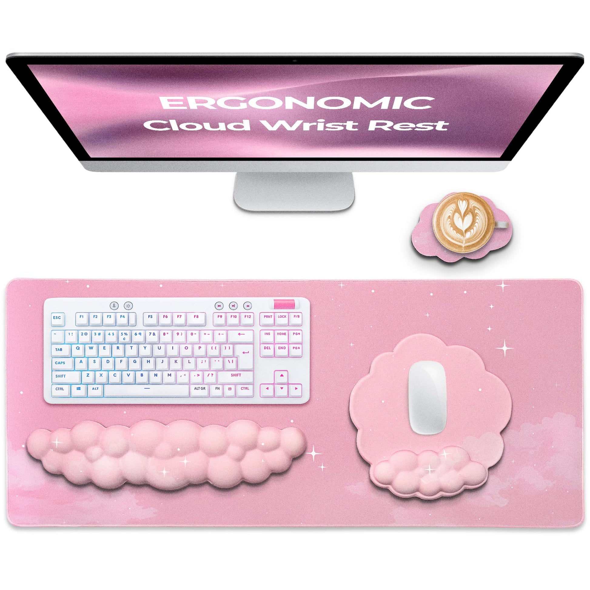 TheTrulyCharter Premium Quality Cloud Wrist Rest Keyboard & Mouse Pad Set – Ergonomic Memory Foam