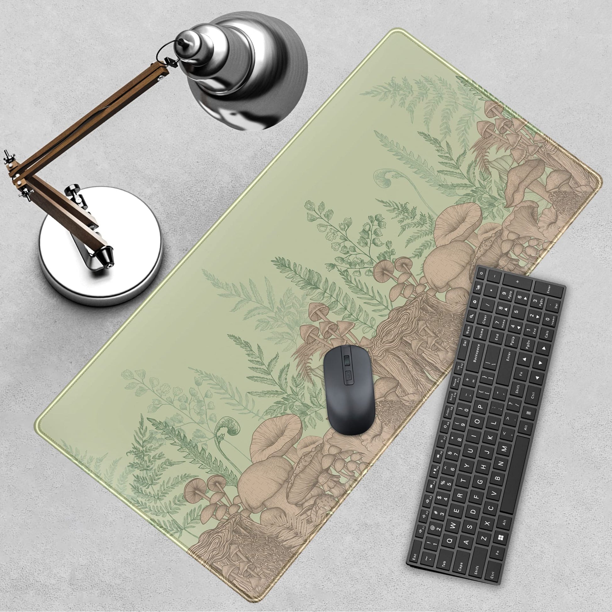 Cute Green Leaves Mouse Pad Desk Mat Beige Forest Mushroom XXL Large Extended Gaming Mousepad Desk