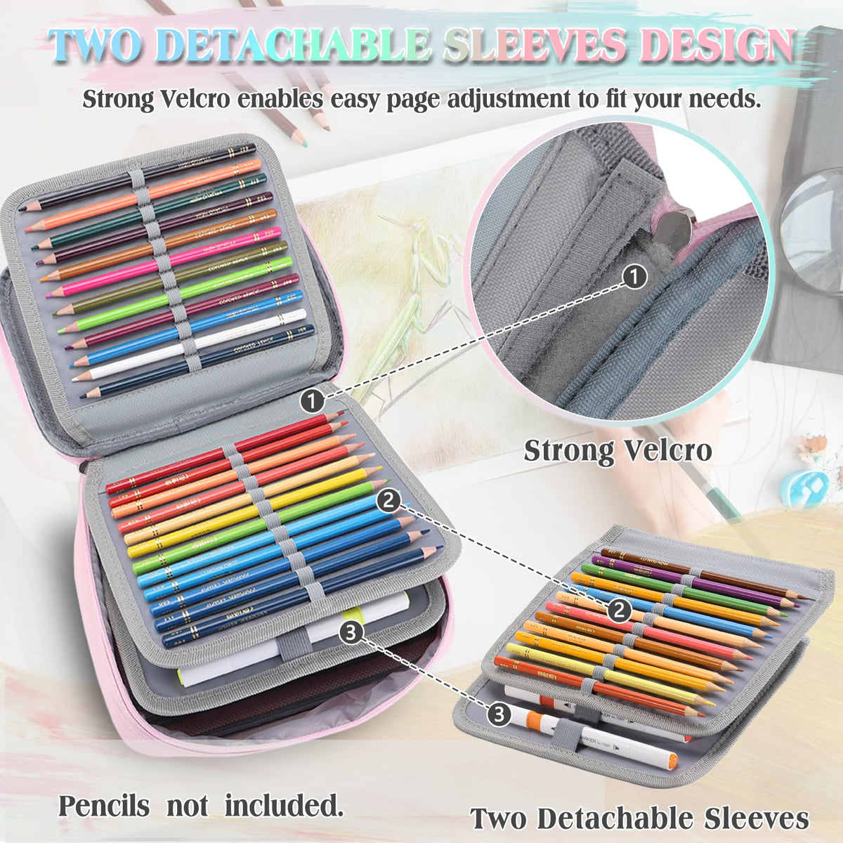 VX VONXURY Large Pencil Case, 54-Slot Colored Pen Pouch 2 Removable Sleeves