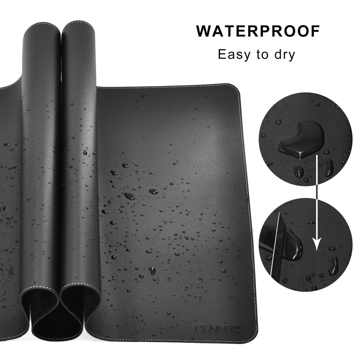 CENNBIE Leather Desk Mat Protector, 39.3" x 19.6" Large Mouse Pad(Black)