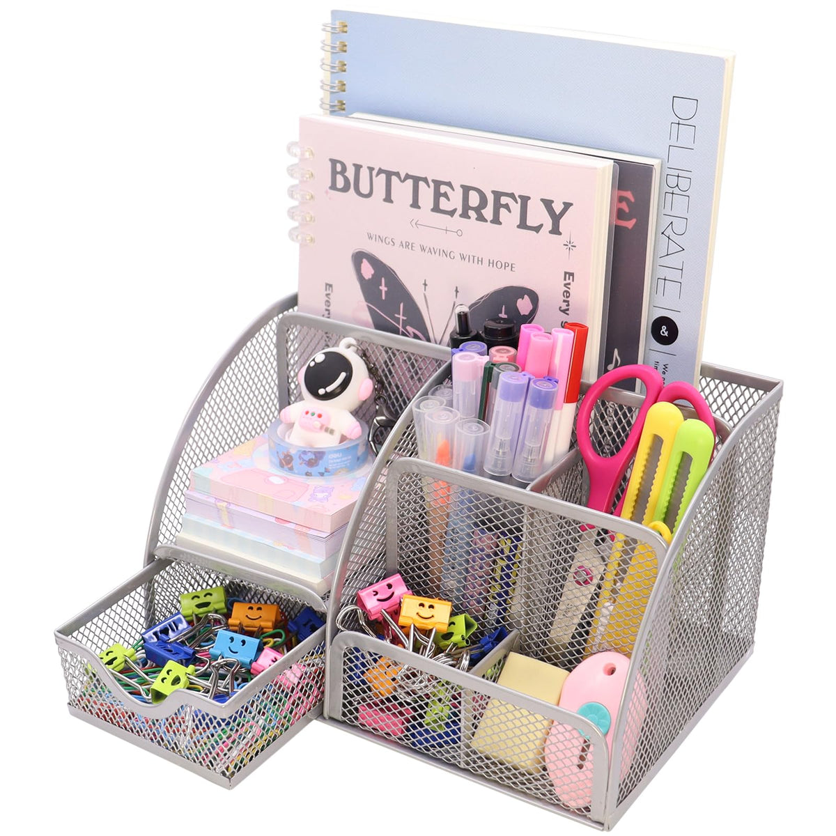 Boutilon Mesh Desk Organizer Desktop Office Supplies Stationary Organizer with 6 Compartments and 1