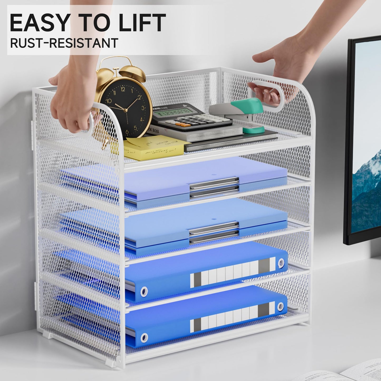 Kinkota 5-Tier Stackable Paper Organizer with Handle, White