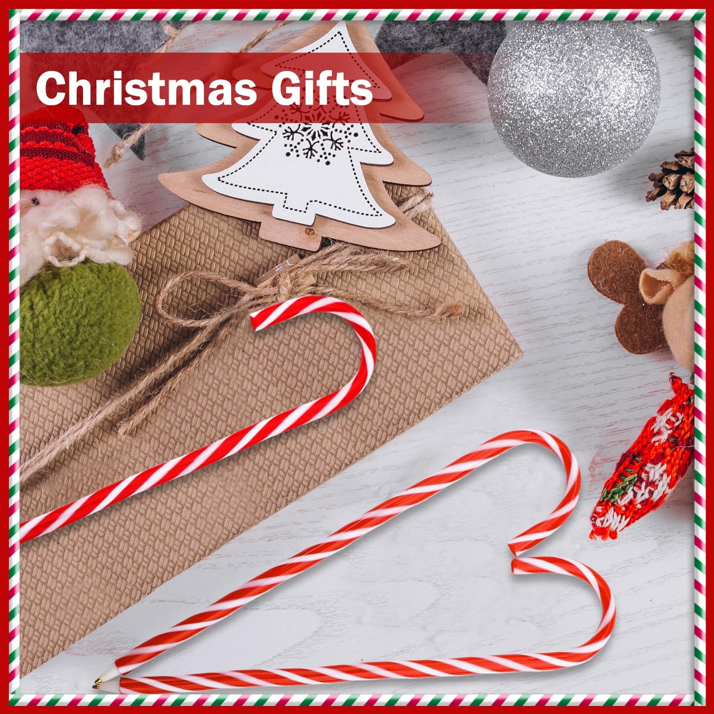 Zealor 100PCS Christmas Candy Cane Pen Christmas Ballpoint Pens with Black Ink Office School