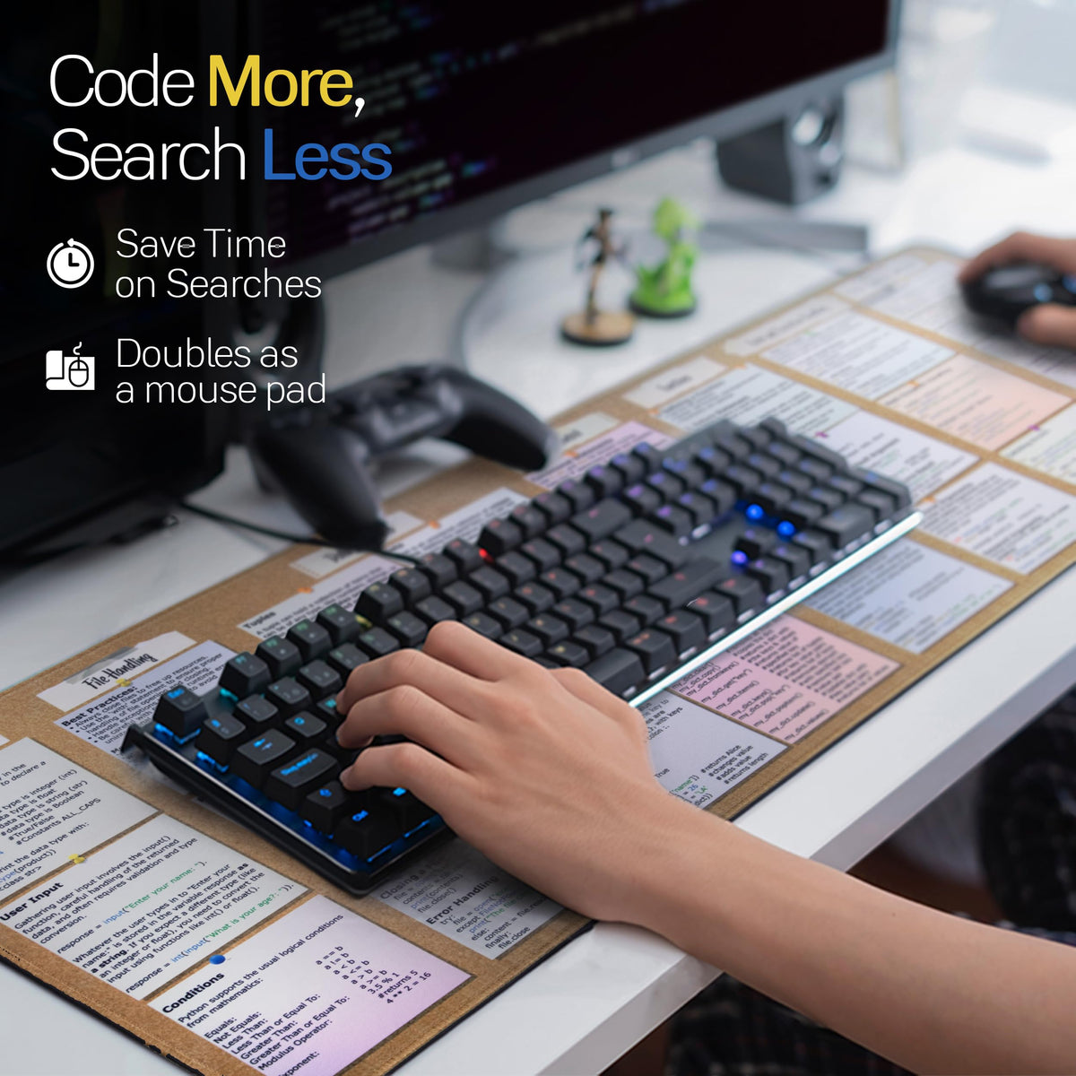Python Programming Cheat Sheet Desk Mat - Large Mouse Pad with Complete Code Reference (31.5" x
