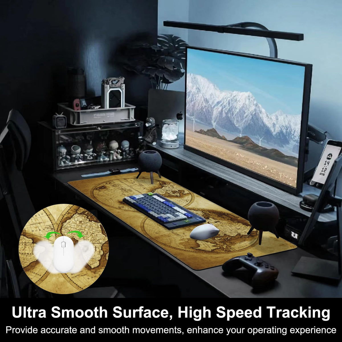 Mouse Pad, Large Antique World Map Desk Mat, Extended Non-Slip Gaming Keyboard Mousepad Desk Pad