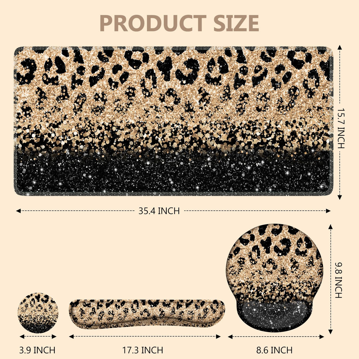 iLeadon 4in1 Mouse Pad Set, Leopard Mouse and Keyboard Pad Set