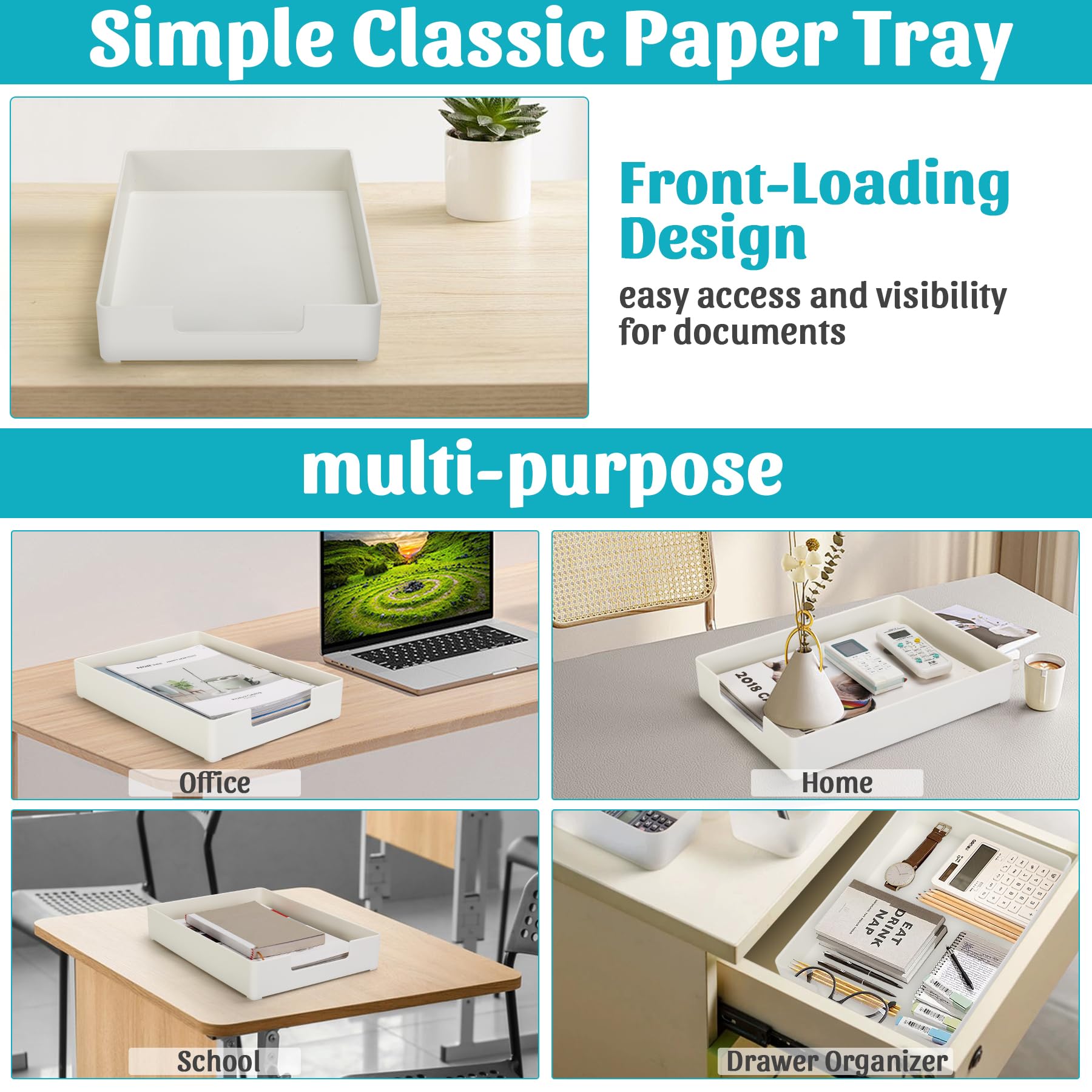 AZFUNN Paper Tray Organizer for Desk, Office Letter-Size Trays, White 2 PCS