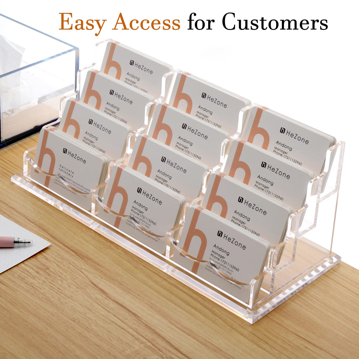 HeZone Business Card Holder Display for Desk, 12 Slot 4 Tier Multiple-Clear Acrylic Business Card