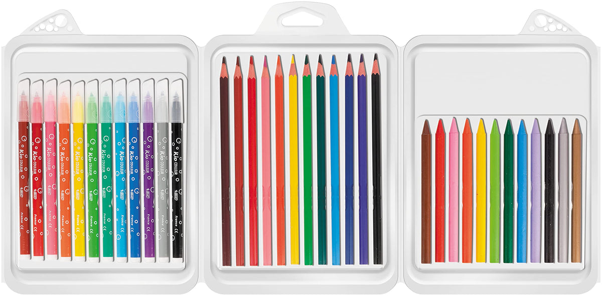 BIC Kids Colouring Kit for Children - 8 Felt-Tip Pens / 8 Coloured Pencils / 12 Chalks/Plastic Case