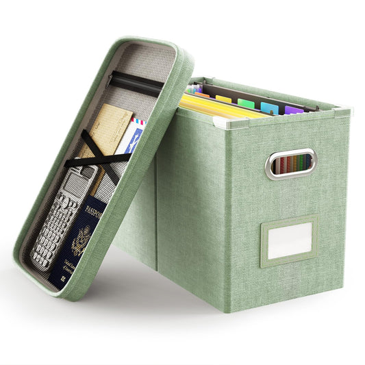 Oterri File Organizer Box with Lid, Hanging Filing File Box with Mesh Pocket, Document Organizer