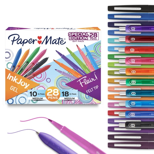 Paper Mate Pens Variety Pack, InkJoy Retractable Gel Pens, Flair Felt Tip, 28 Count - Assorted