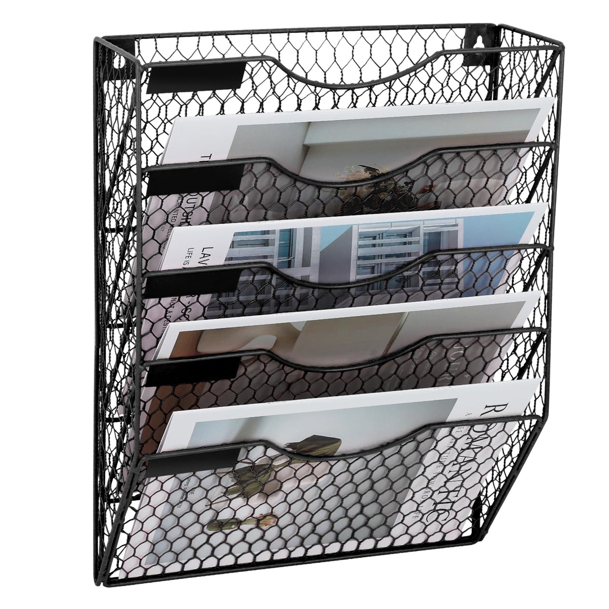 EASEPRES Mail Organizer Wall Mount, 5 Tier Metal Chicken Wire Hanging File Holder Office Storage
