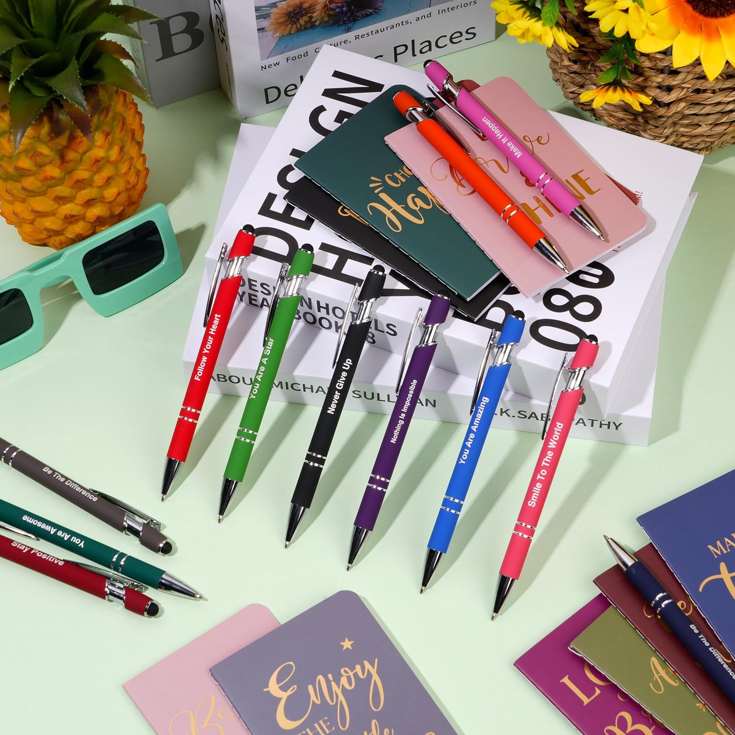 96 Pcs Bulk Motivational Pens Inspirational Notepads Set, Small Pocket Motivational Quote Notebooks