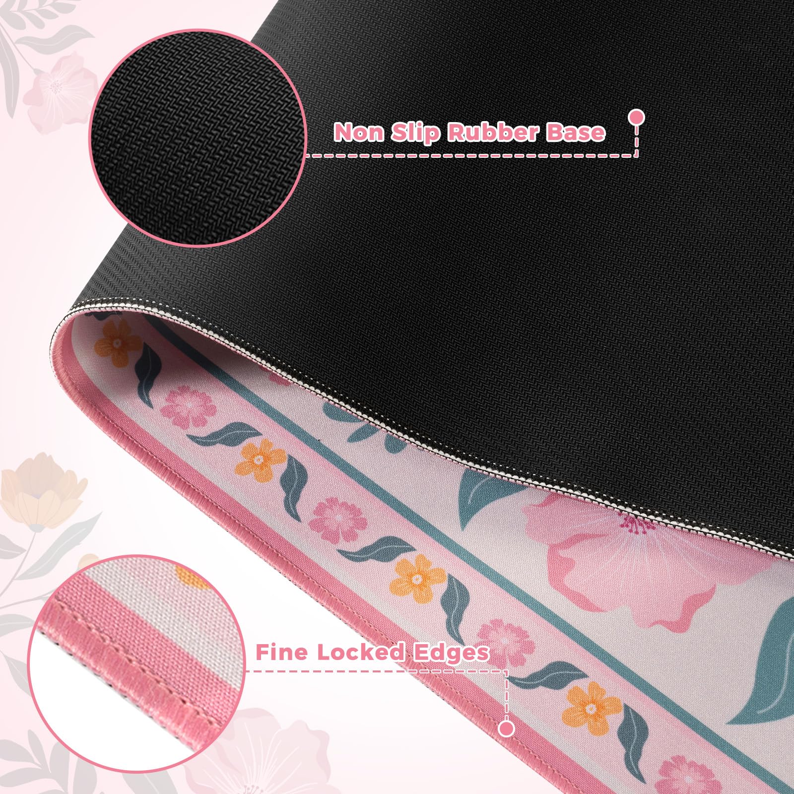 iLeadon Desk Protector Pad Mat Pink, Large Floral Mouse and Keyboard Pad