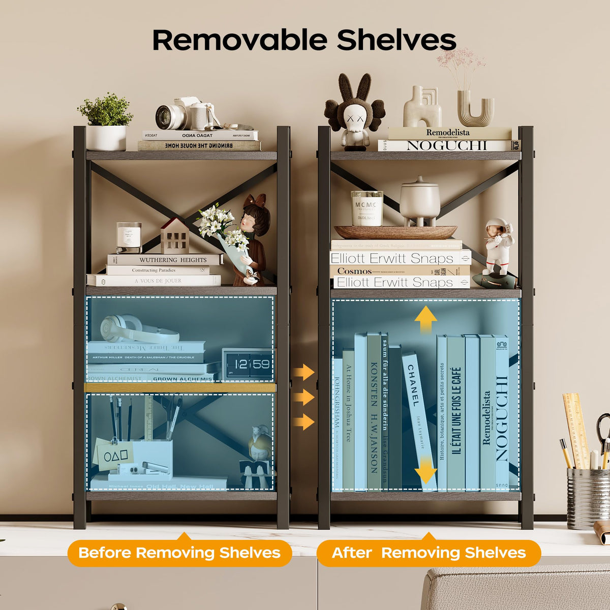 Desktop Bookshelf, 4-Tier Stackable Narrow Bookcase, Adjustable Industrial Desk Organizer & Hutch