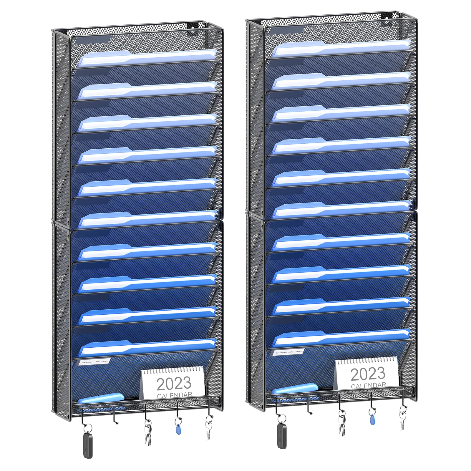 OUTWOLF 2Pack 12 Tier Hanging Wall File Organizer with Hooks, Vertical Wall Mount File Folder
