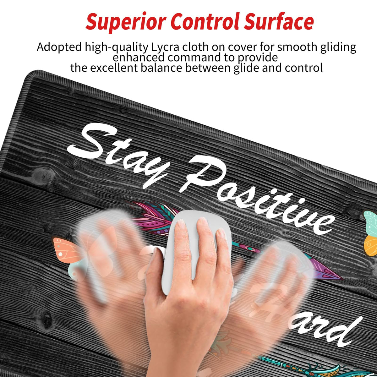 Stay Positive Mouse Pad 24x12 Inch Desk Mat Work Hard and Make It Happen Mousepad Inspirational