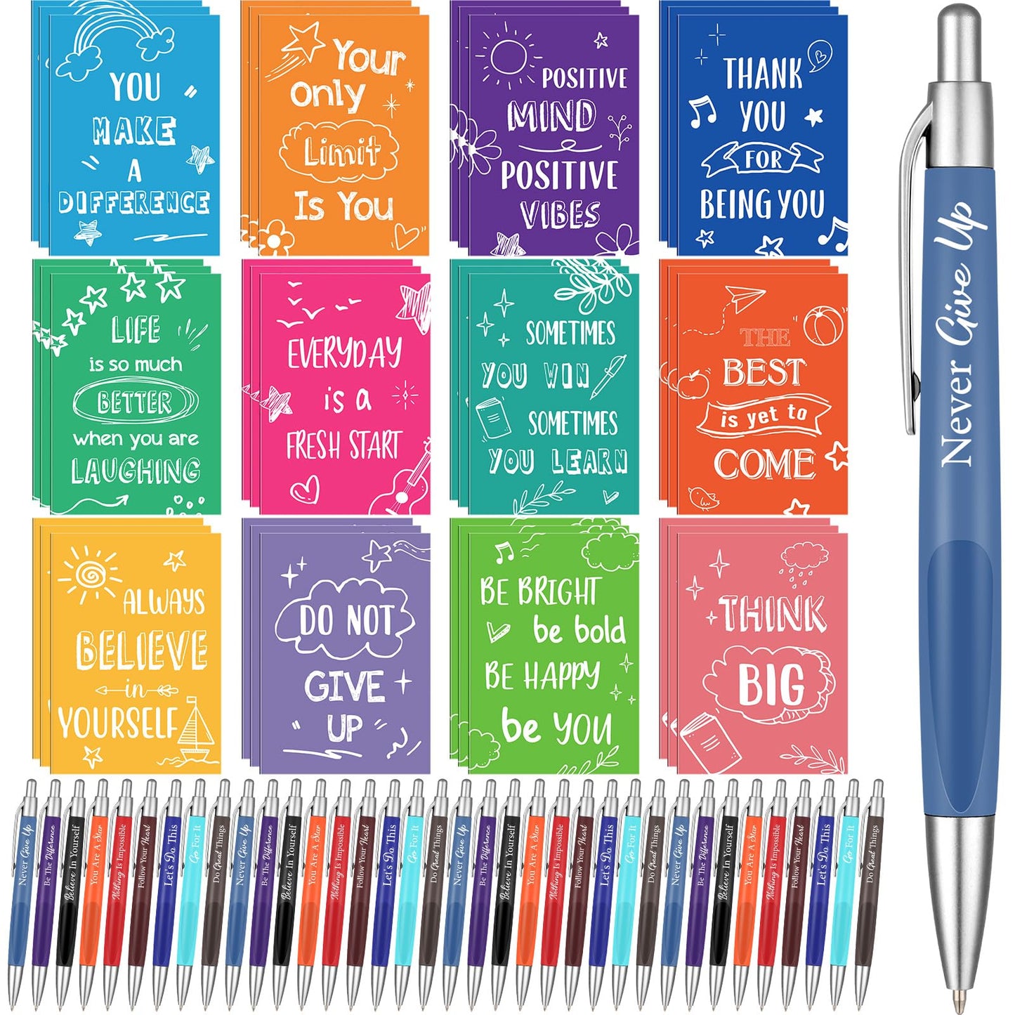 Yeaqee 72 Pcs Motivational Pen Notepad Gifts Bulk Set, Uplifting