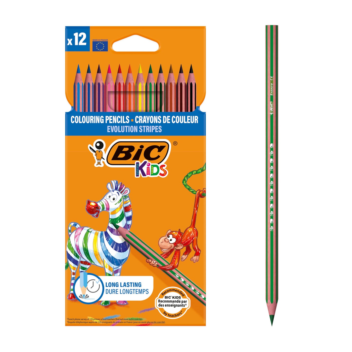 BIC Kids Evolution Stripes Colouring Pencils - Assorted Colours, Pack of 12