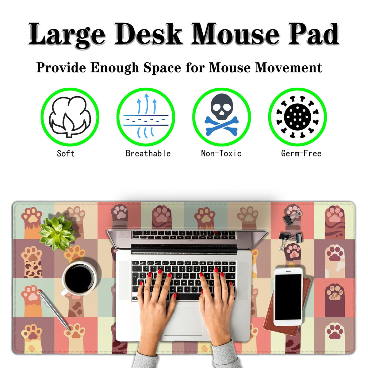 Samgula Gaming Desk Mat Cats Paws Computer Desk Accessories for Women Large Mousepads Extended