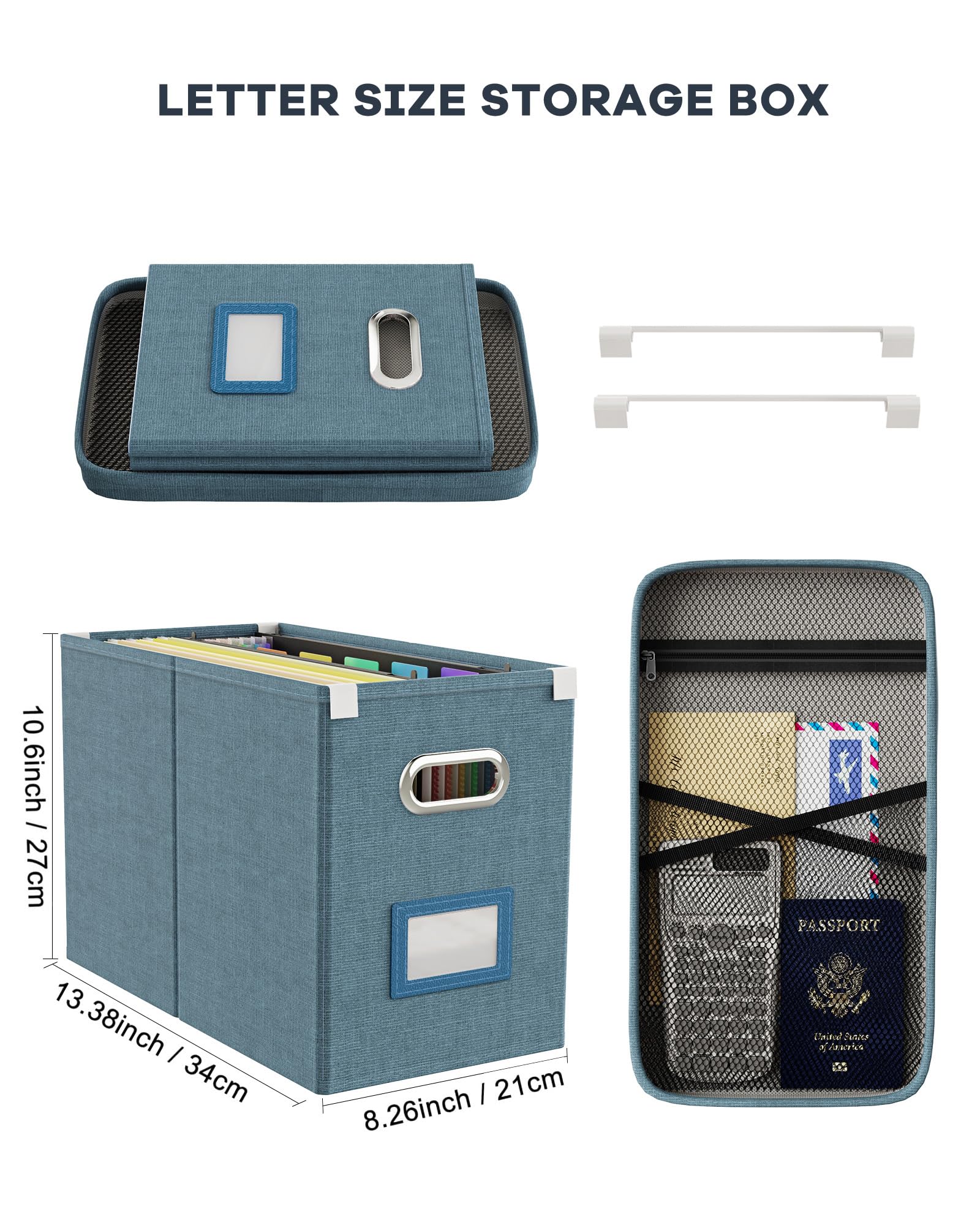 Oterri File Organizer with Lid, Hanging Filing Box with Mesh Pocket, Document Organizer for Letter