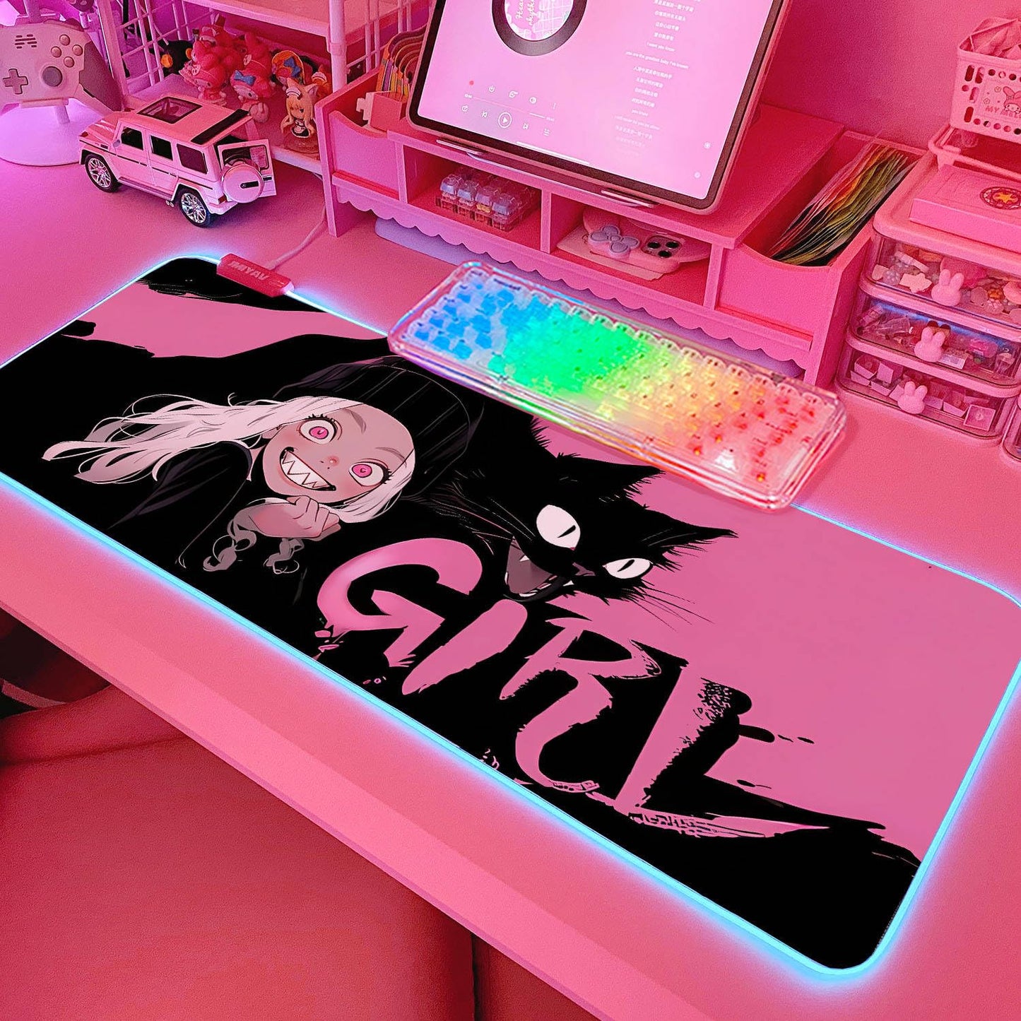 JMIYAV Pink RGB Gaming Mouse Pad 31.5x12 Inch PC XL Large Extended Glowing Led Light Up Desk Pad