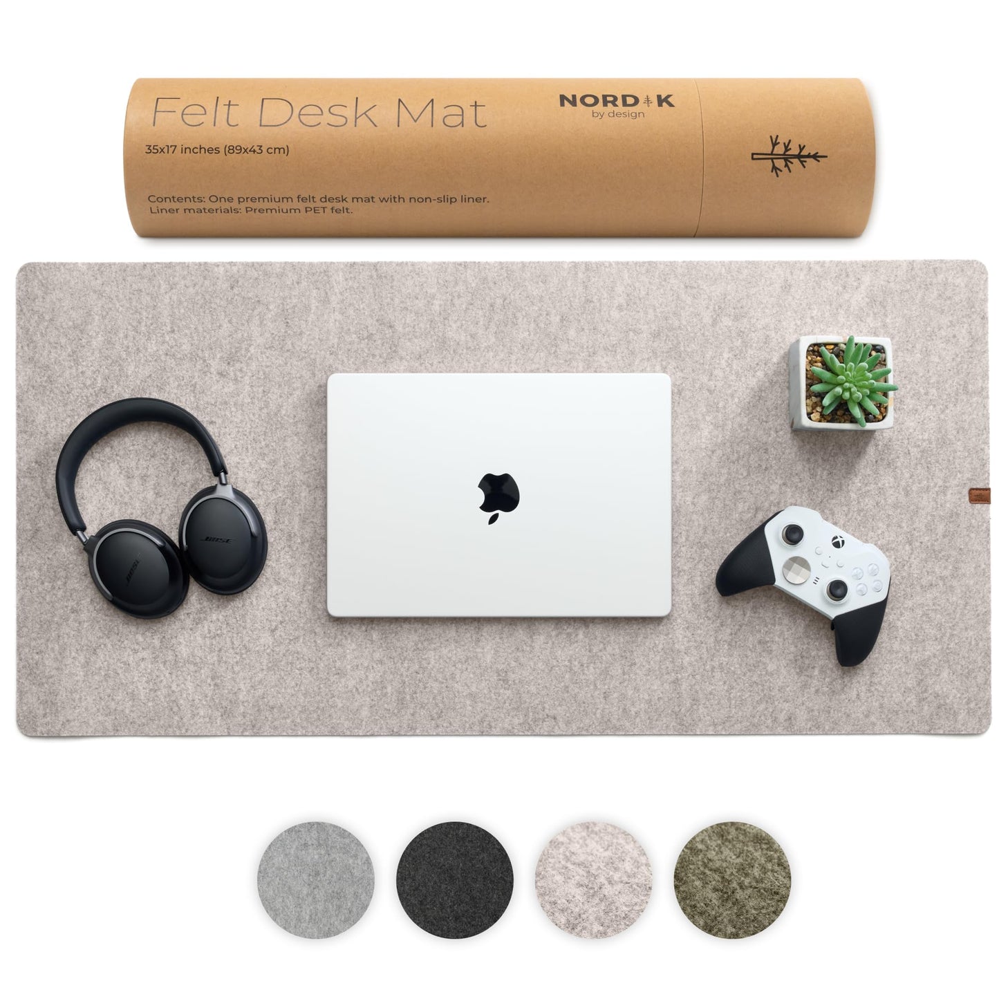 Nordik Felt Desk Mat - Large Felt Desk Pad - Stone Oat Beige 35 x 17 in