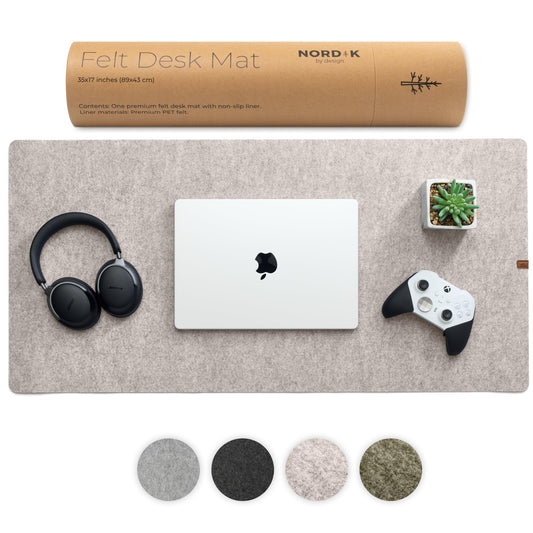 Nordik Felt Desk Mat - Large Felt Desk Pad - Stone Oat Beige 35 x 17 in