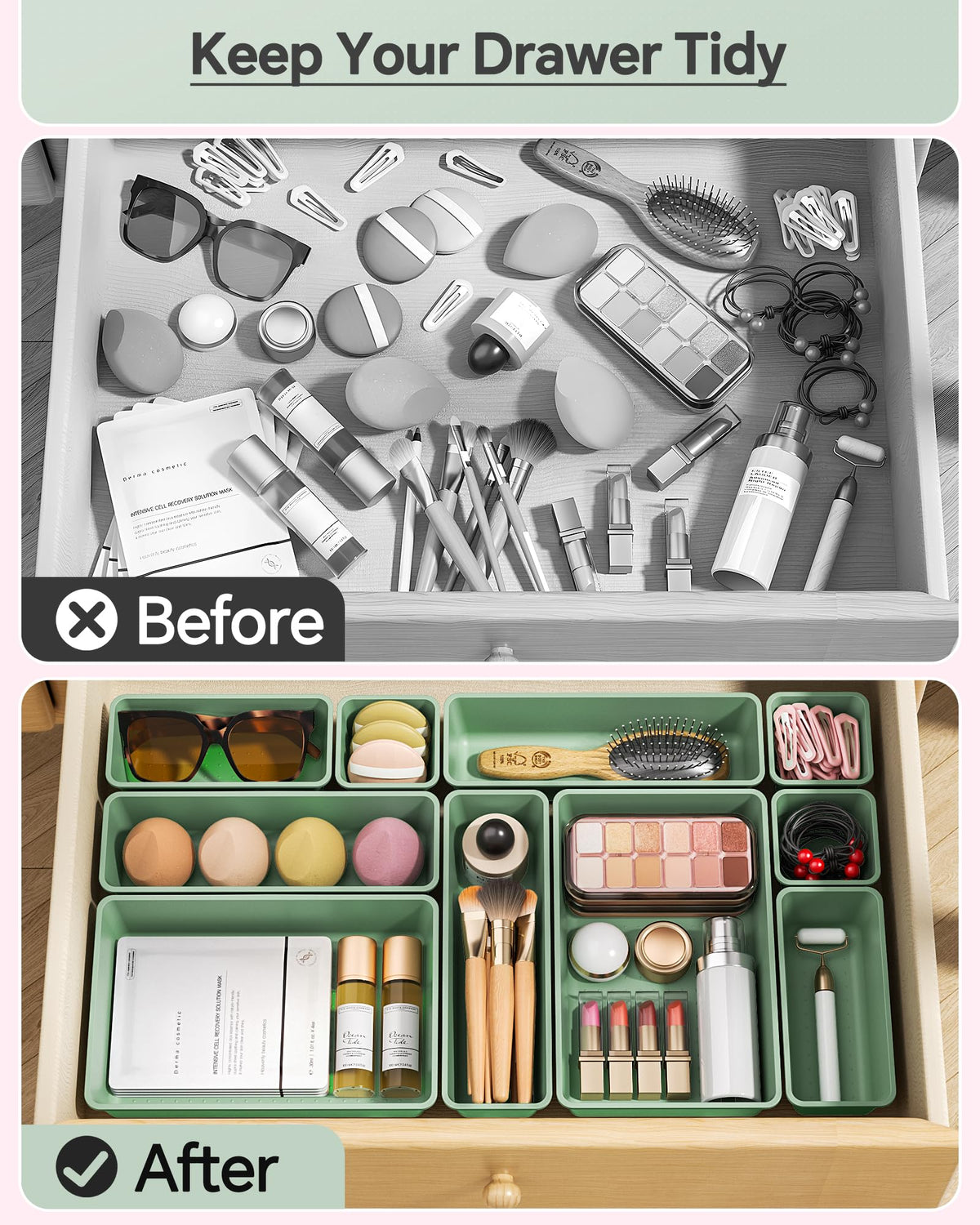 KEMETHY 25 PCS Plastic Drawer Organizers Set, 4 Sizes Vanity Organizer, Makeup and Desk Drawer