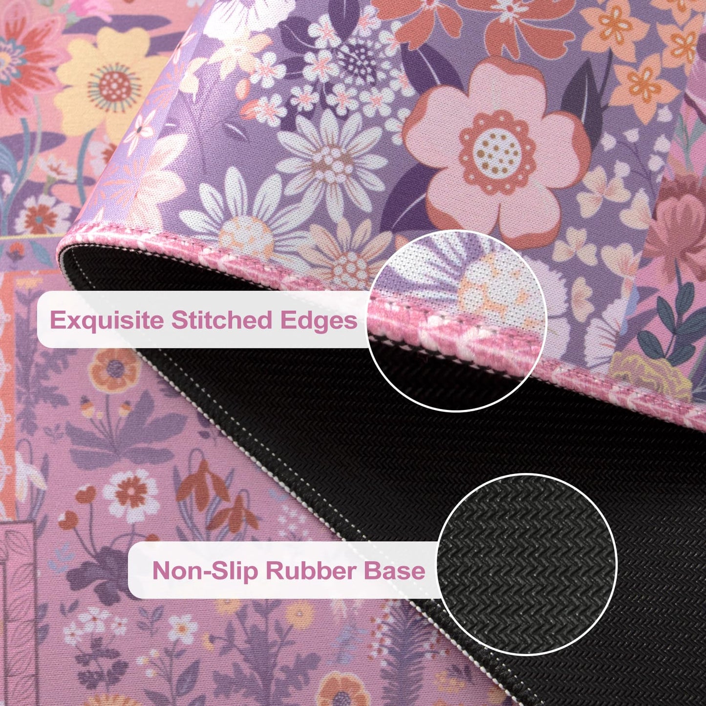 HAOCOO Cute Rose Desk Pad, Pink Floral Mouse Mat for Office Supplies