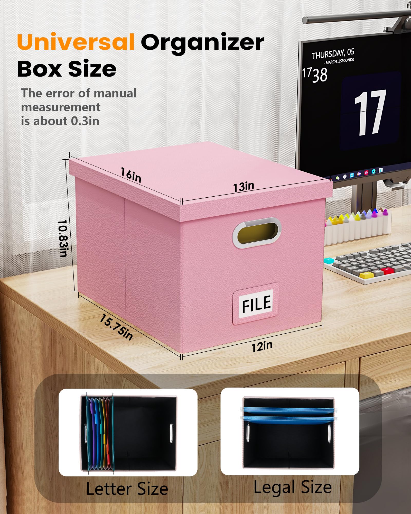 Oterri File Organizer Box,Filing Box with Lid,File Box for Letter/Legal File Folder Storage