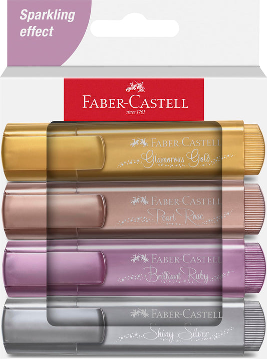 Faber-Castell 254674 Metallic Highlighter Pens with Precision Chisel Tip, Bright Metallic Colours