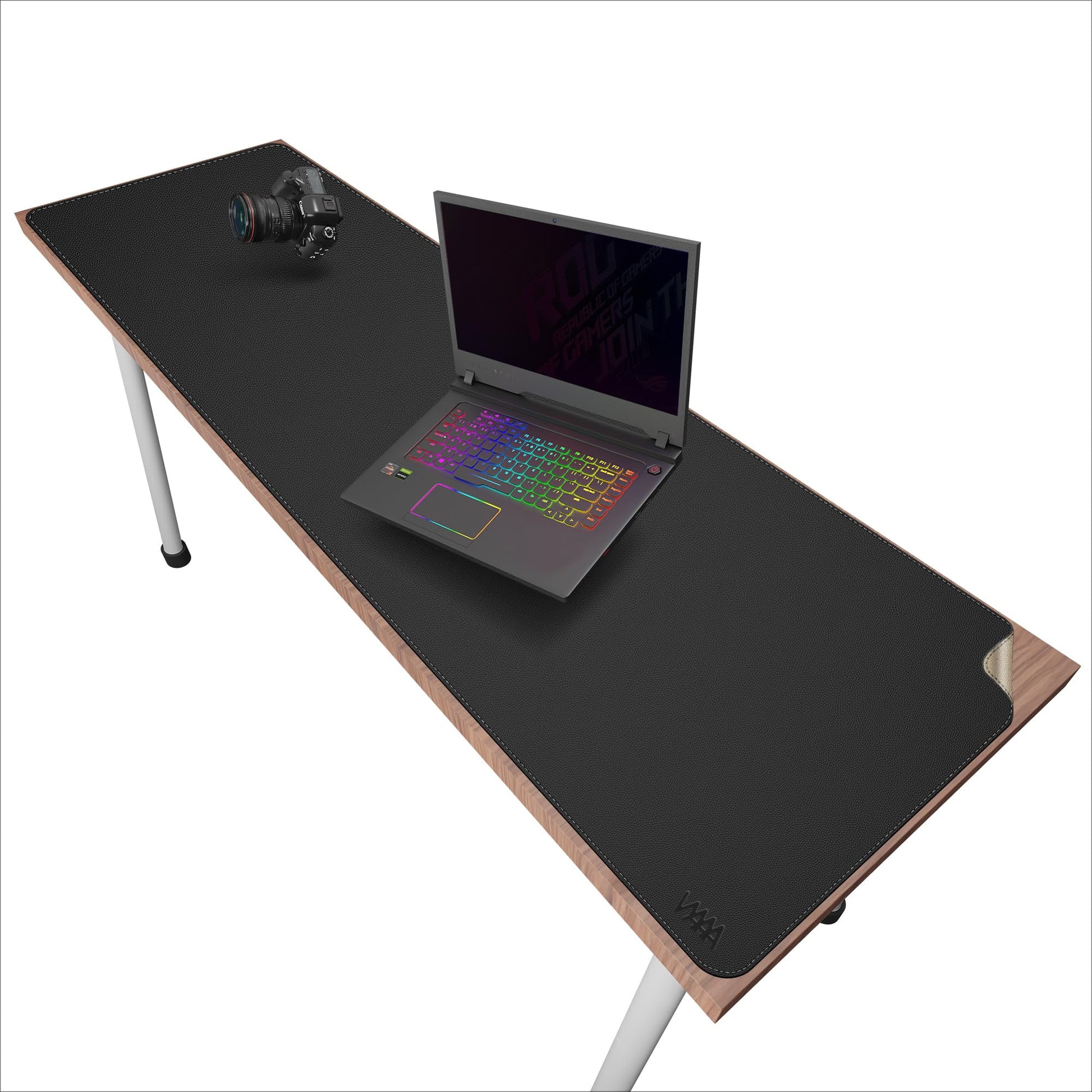 Vyaaa 66.9"x19.6" PU Leather & Cork Large Desk Mat (Black) - XXL Extended Mouse pad, Reversible