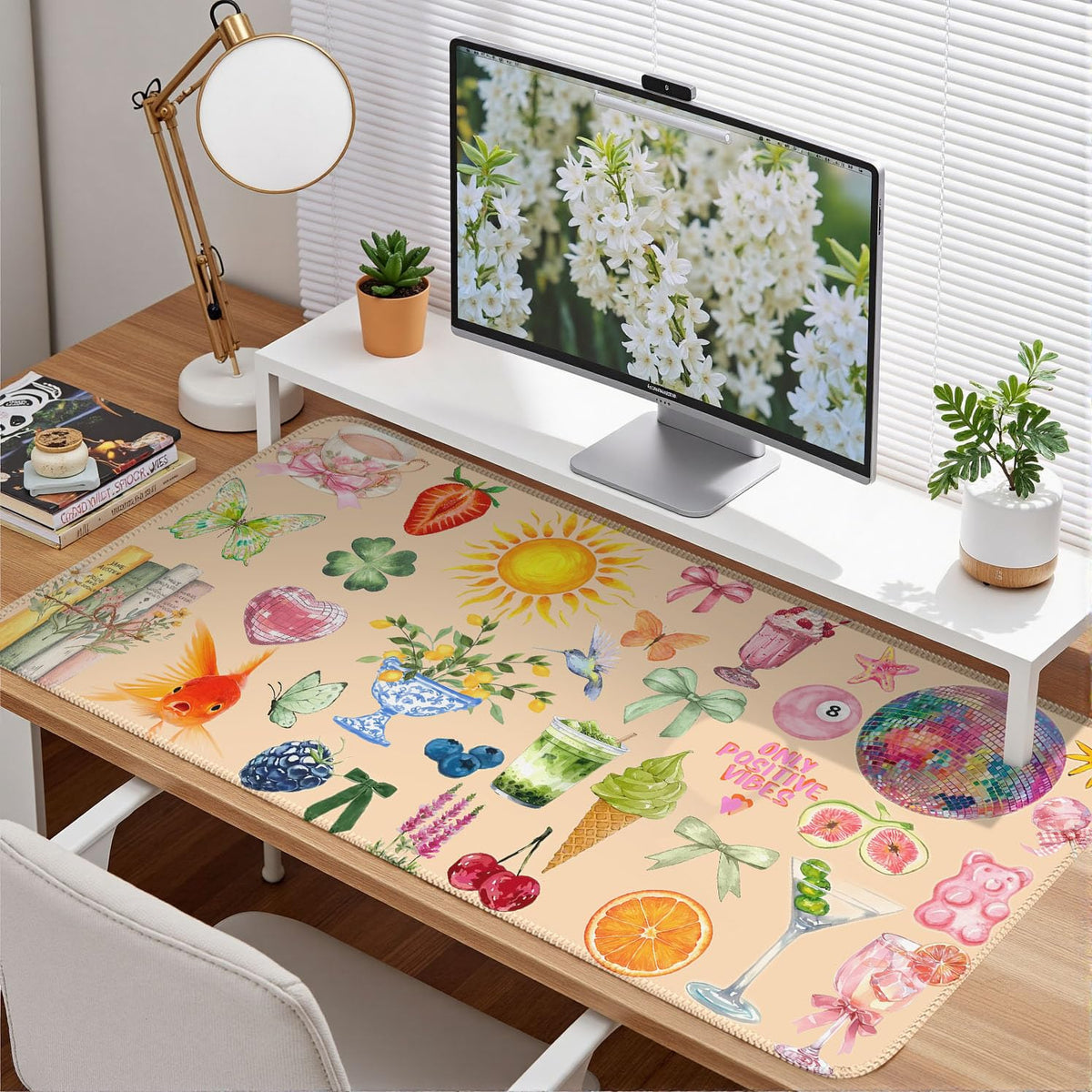 Nasdalgias Cute Pink Boho Pastel Desk Mat Colorful Desk Mat for Keyboard and Mouse XXL Large Mouse